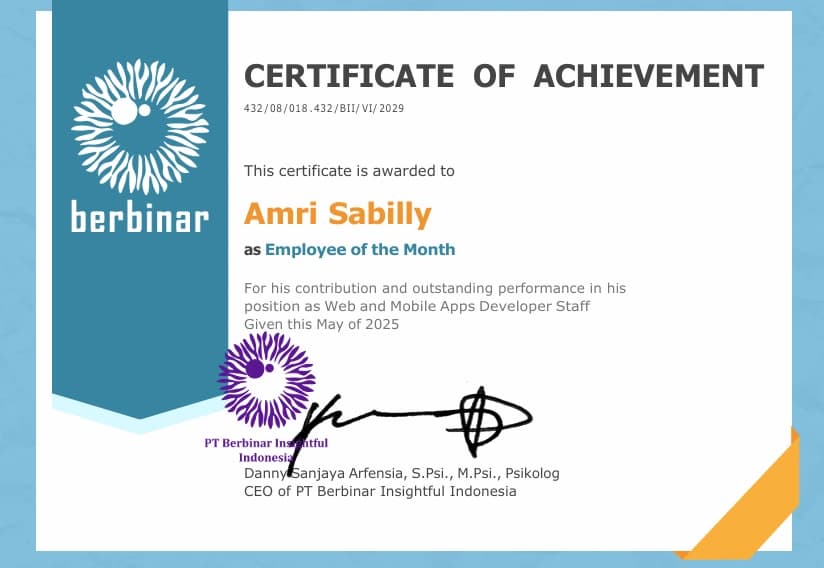 Sertifikasi penghargaan karyawan berprestasi (Employee of the Month)